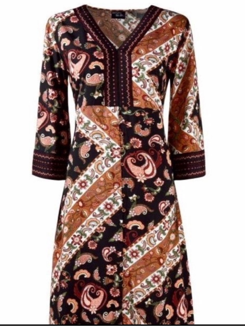 Esmara by Heidi Klum Paisley 3/4 Sleeve Midi Dress, Black/Orange/Green, Sz 36/4